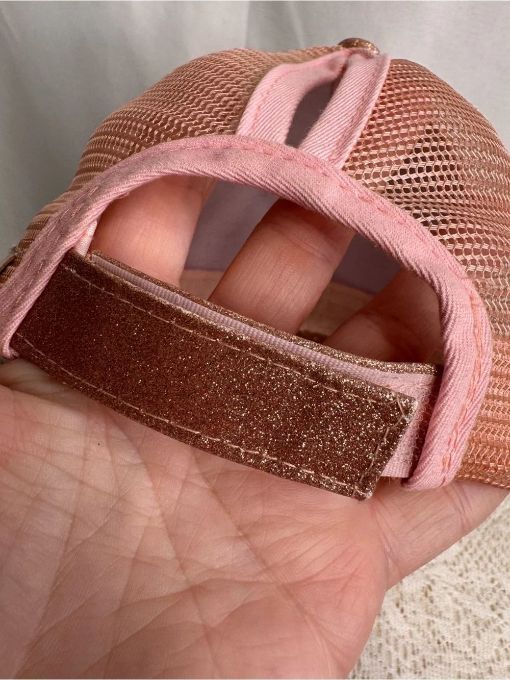 C.C Kids Rose Gold Glitter Ponytail Trucker Hat Adjustable Baseball Cap